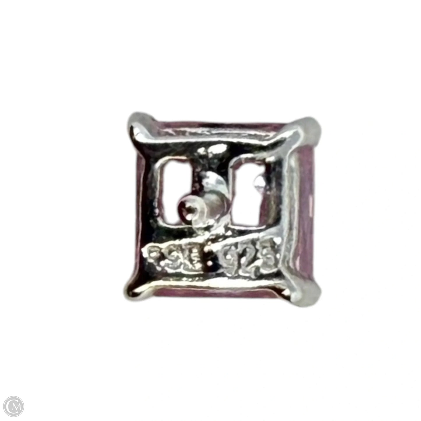 Sterling Silver & Pink Stone Stud Earrings By Unbranded
