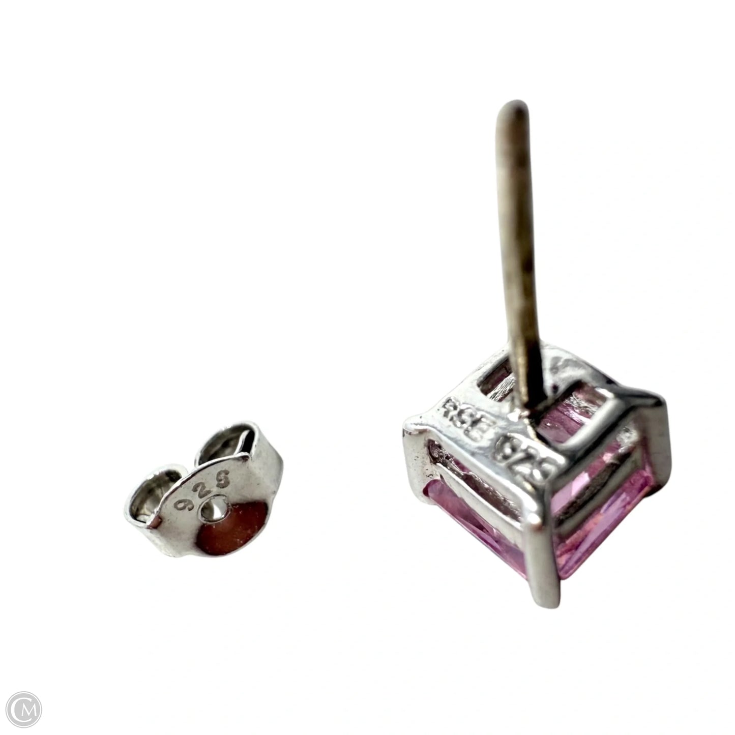 Sterling Silver & Pink Stone Stud Earrings By Unbranded