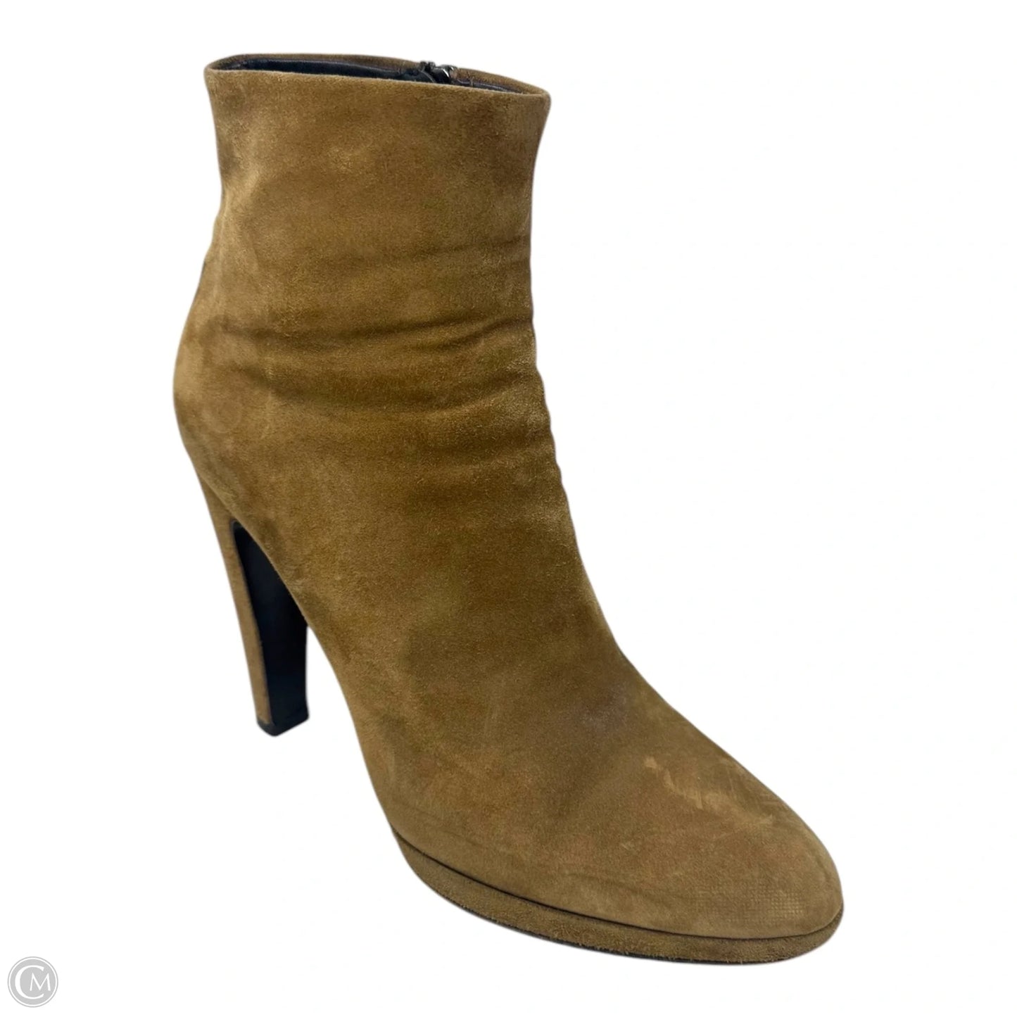 Platform Suede Ankle Booties Luxury Designer By Prada In Tan, Size: US 8.5/EU 38.5