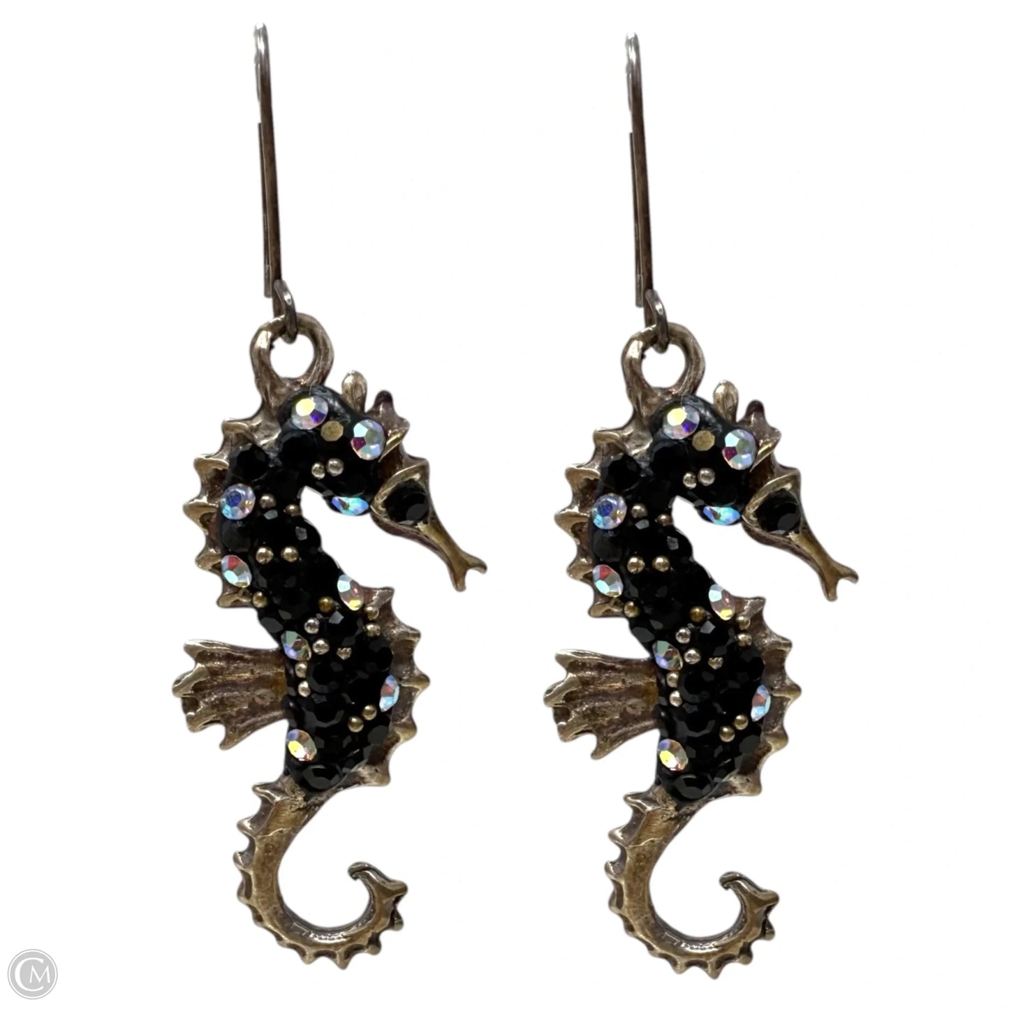 Crystal & Sterling Silver Seahorse French Wire Drop Earrings By Unbranded