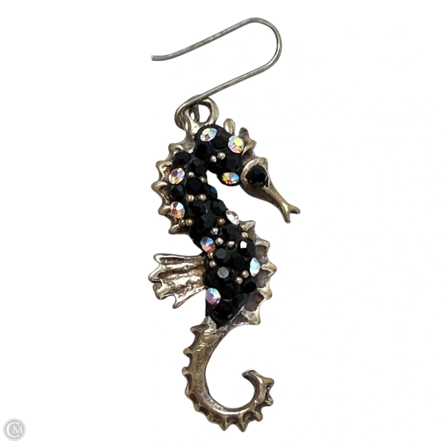 Crystal & Sterling Silver Seahorse French Wire Drop Earrings By Unbranded