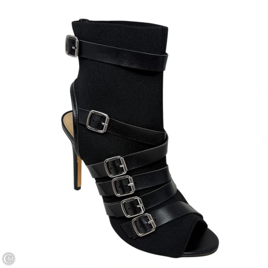 Boomer Peep Toe Stiletto Buckled Booties By Nicole Miller In Black, Size: 9