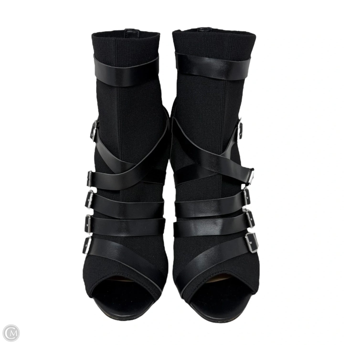 Boomer Peep Toe Stiletto Buckled Booties By Nicole Miller In Black, Size: 9