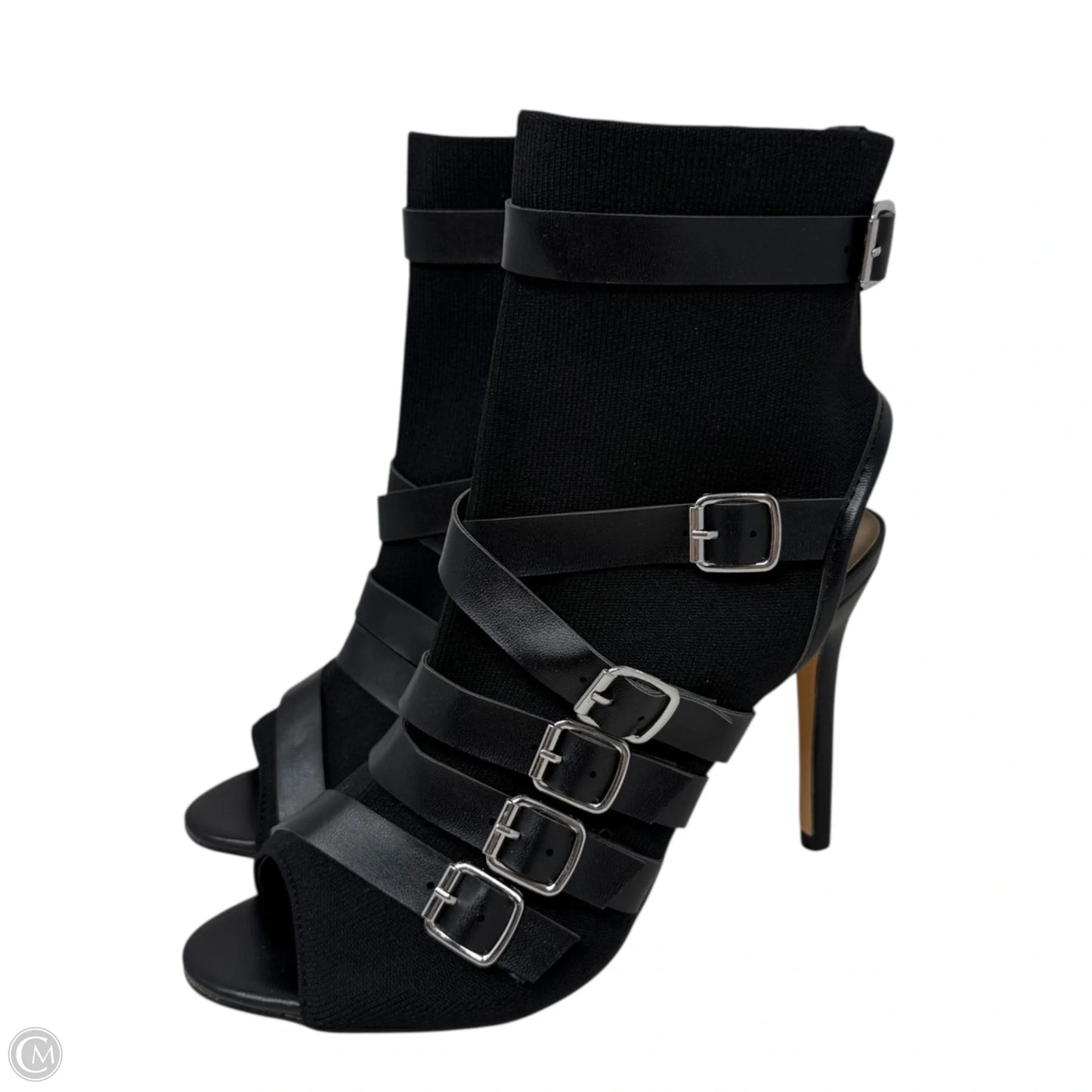 Boomer Peep Toe Stiletto Buckled Booties By Nicole Miller In Black, Size: 9