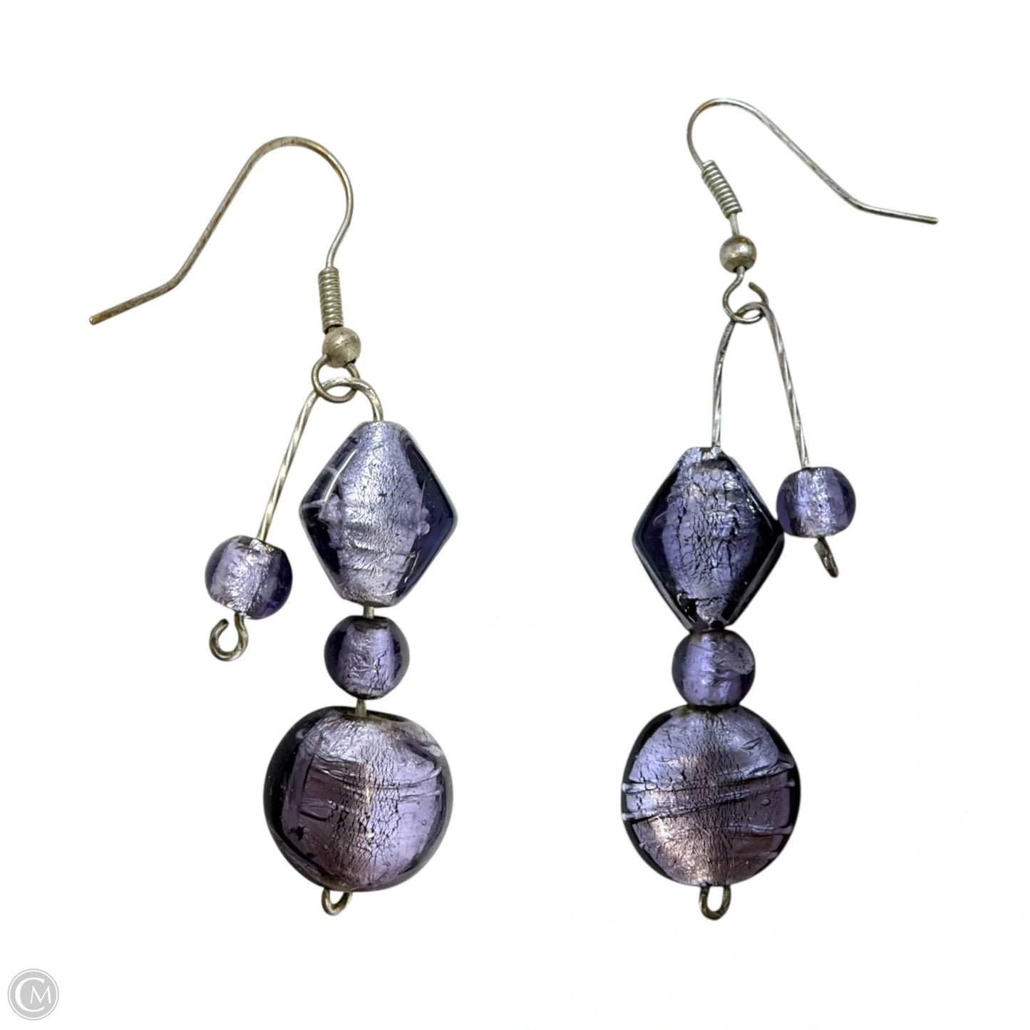 Purple & Silver Foiled Bead & Wire Drop Earrings