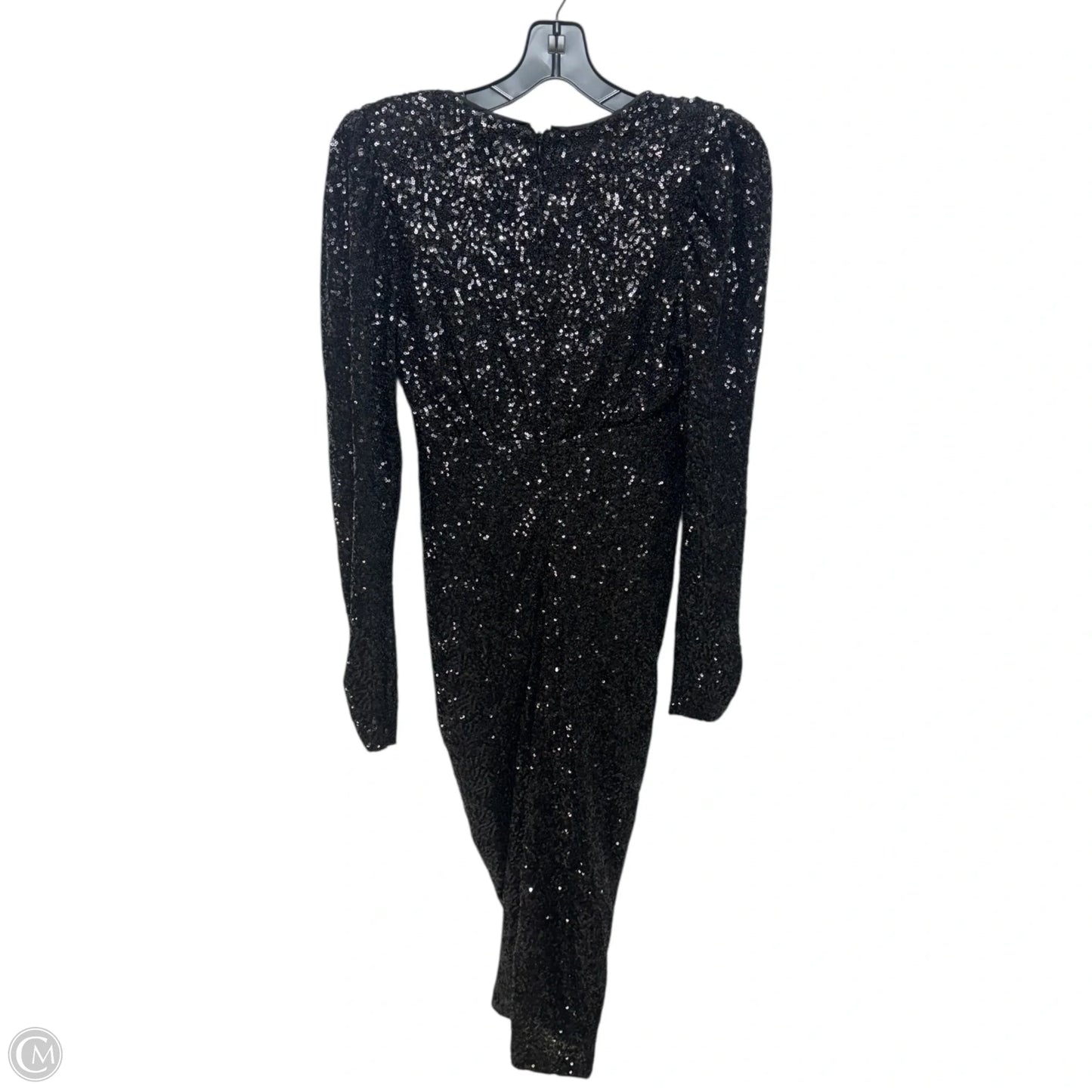 Sequin V Neck Long Puff Sleeve Ruched Bodycon Midi Dress By Gibson And Latimer In Black, Size: S