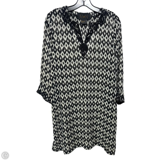 Embroidered Tunic 3/4 Sleeve By Iman Hsn In Black & White, Size: M