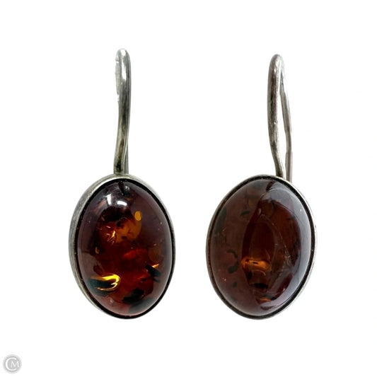 Oval  Amber & Sterling Silver Drop Earrings By Unbranded