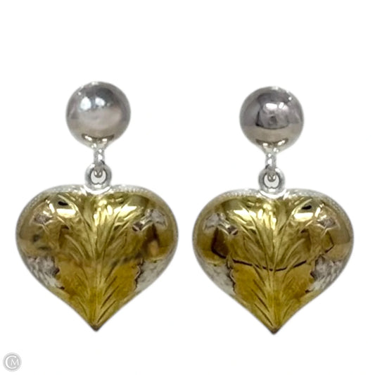 Vintage Two Tone 925 Sterling Silver Floral Etched Puffy Heart Drop Stud Earrings By Unbranded