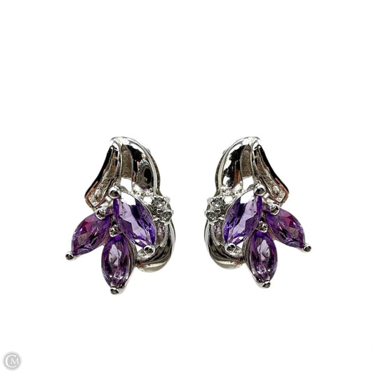 Amethyst, Cubic Zirconia & 925 Sterling Silver Cluster Earrings By Unbranded