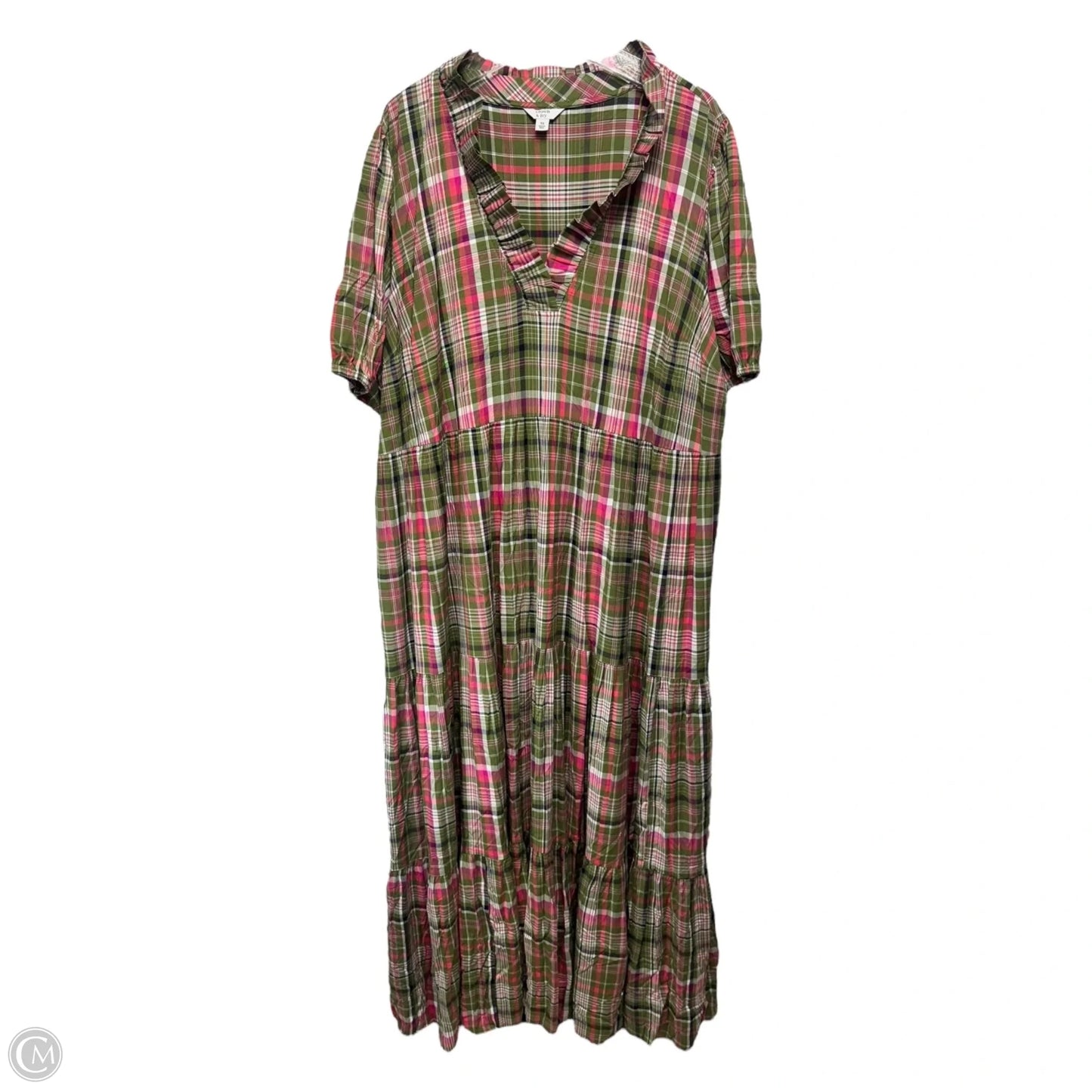 Tiered Ruffle Neck Maxi Dress By Crown And Ivy In Plaid Pattern, Size: 3X