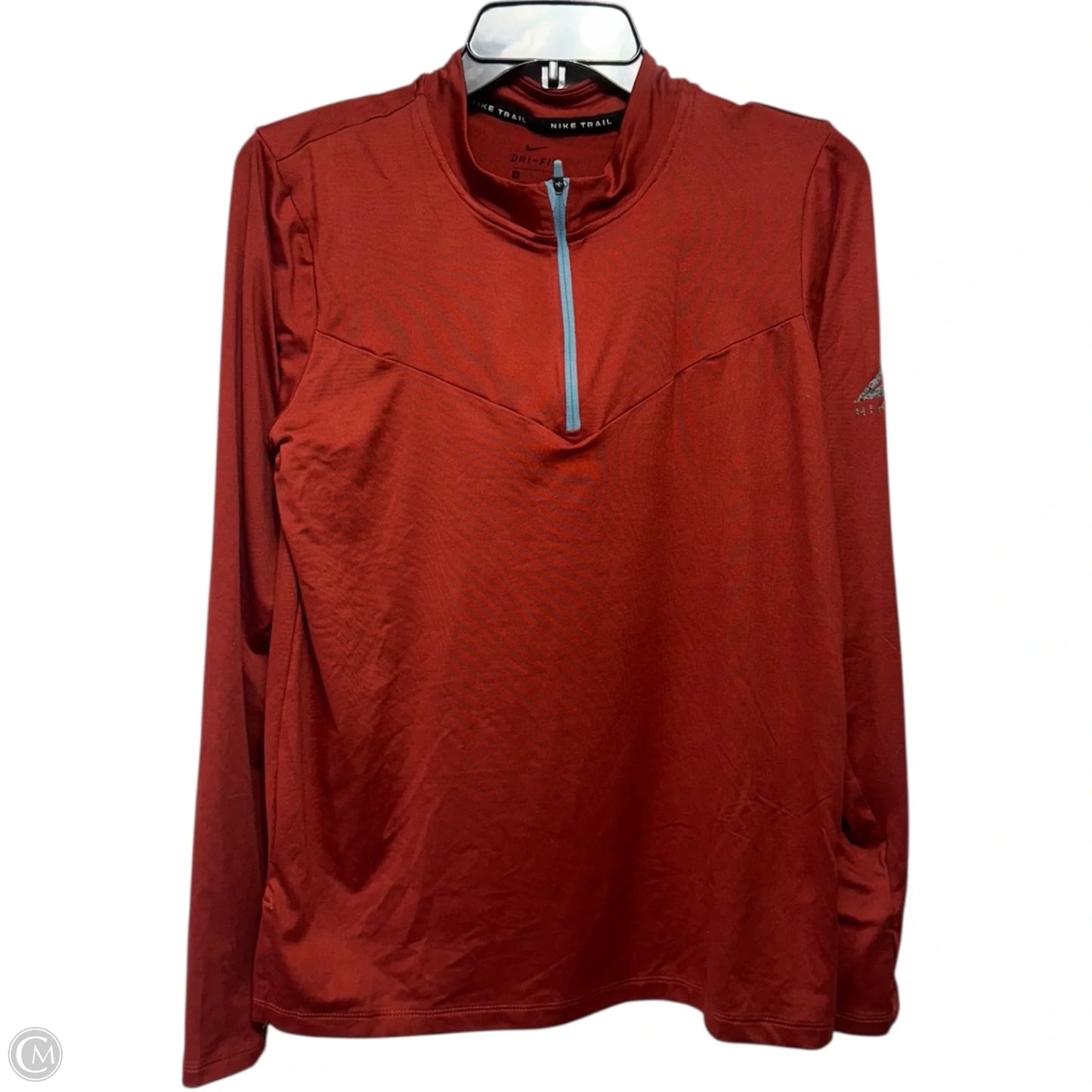Athletic Top Long Sleeve Collar By Nike Apparel In Orange, Size: S
