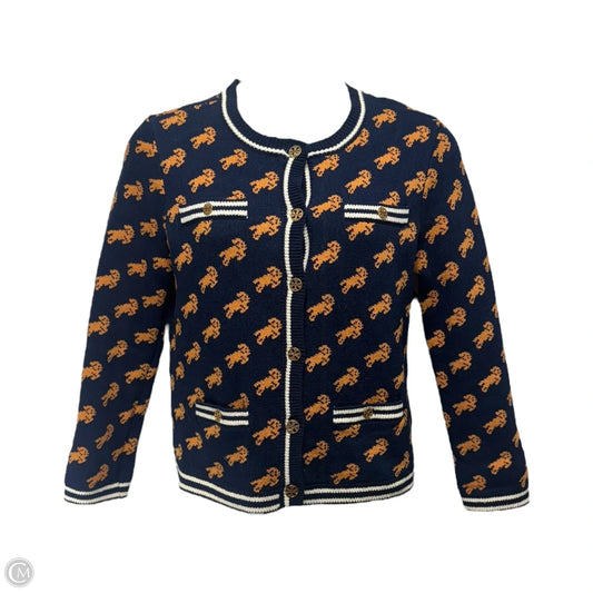 Jacquard Kendra Cardigan Designer By Tory Burch In Blue & Brown, Size: L