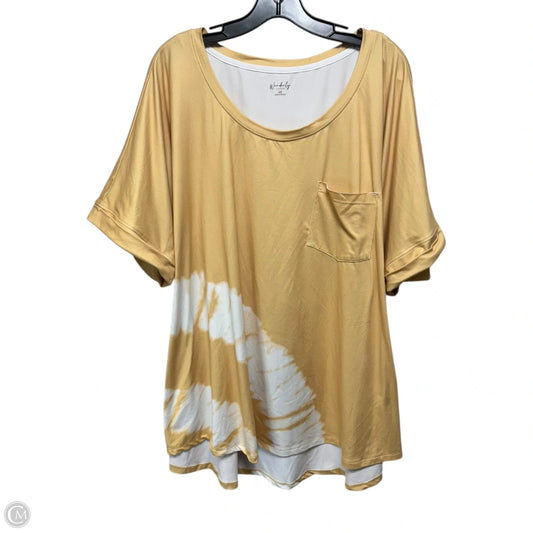 Top Short Sleeve By Wonderly In White & Yellow, Size: 4x