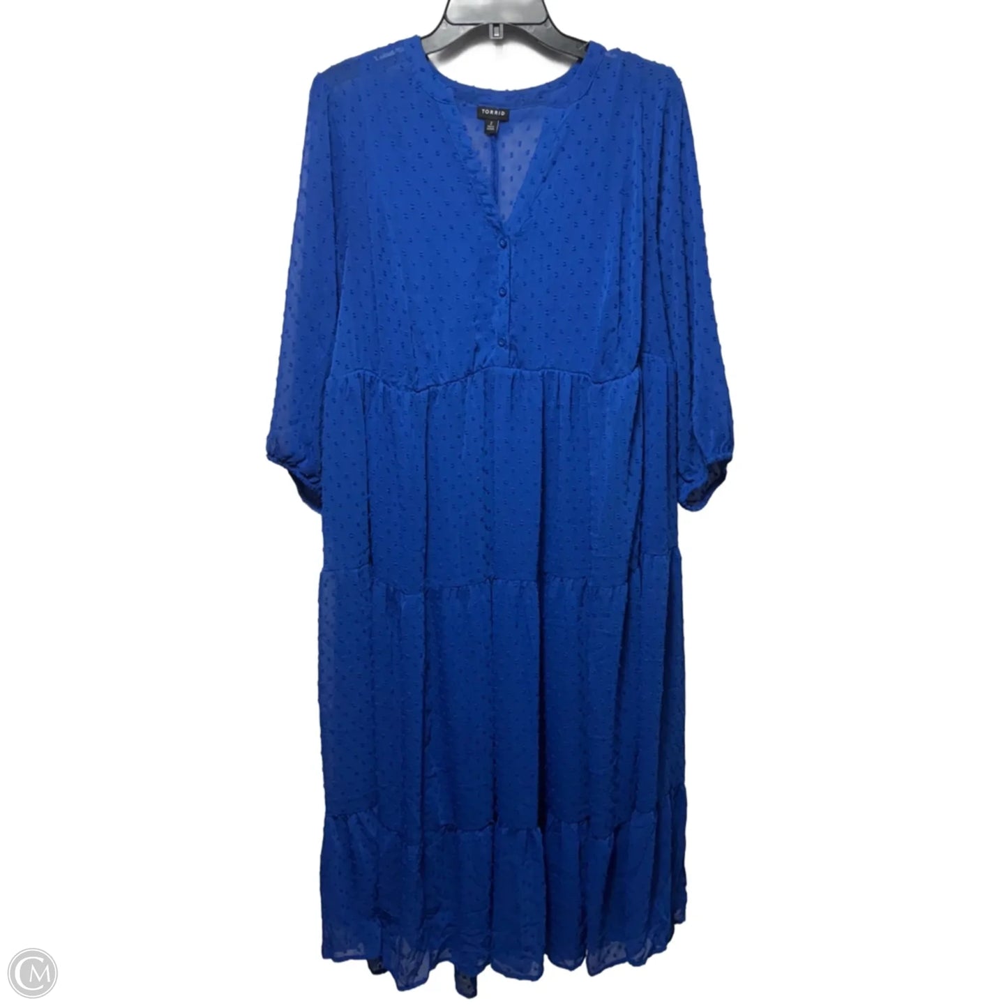 Maxi Chiffon Clip Dot Pleated Dress By Torrid In Blue, Size: 2x