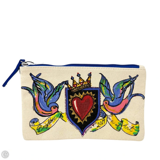 2019 Love Of Art Birds Heart  Crown Zip Top Canvas Cosmetic Bag By Brighton, Size: Medium