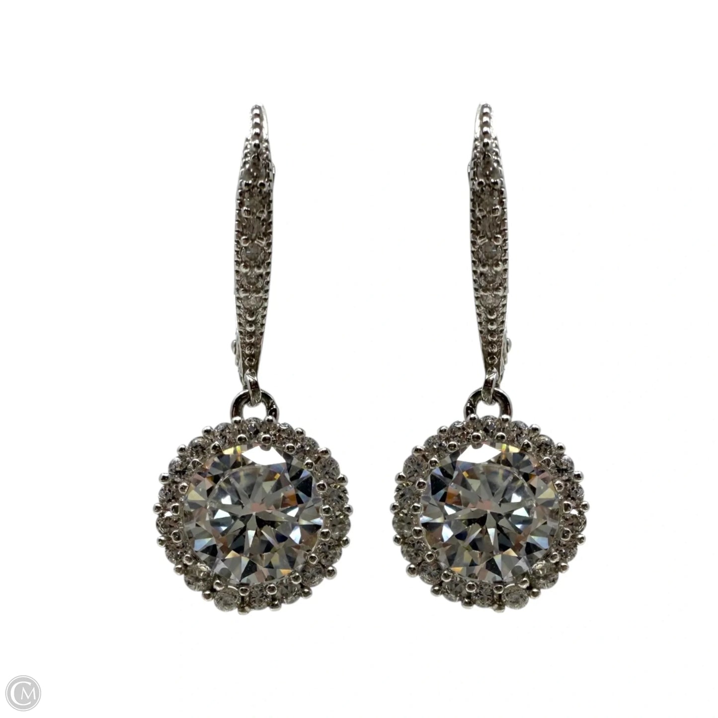 CZ & Sterling Silver Halo Drop Earrings