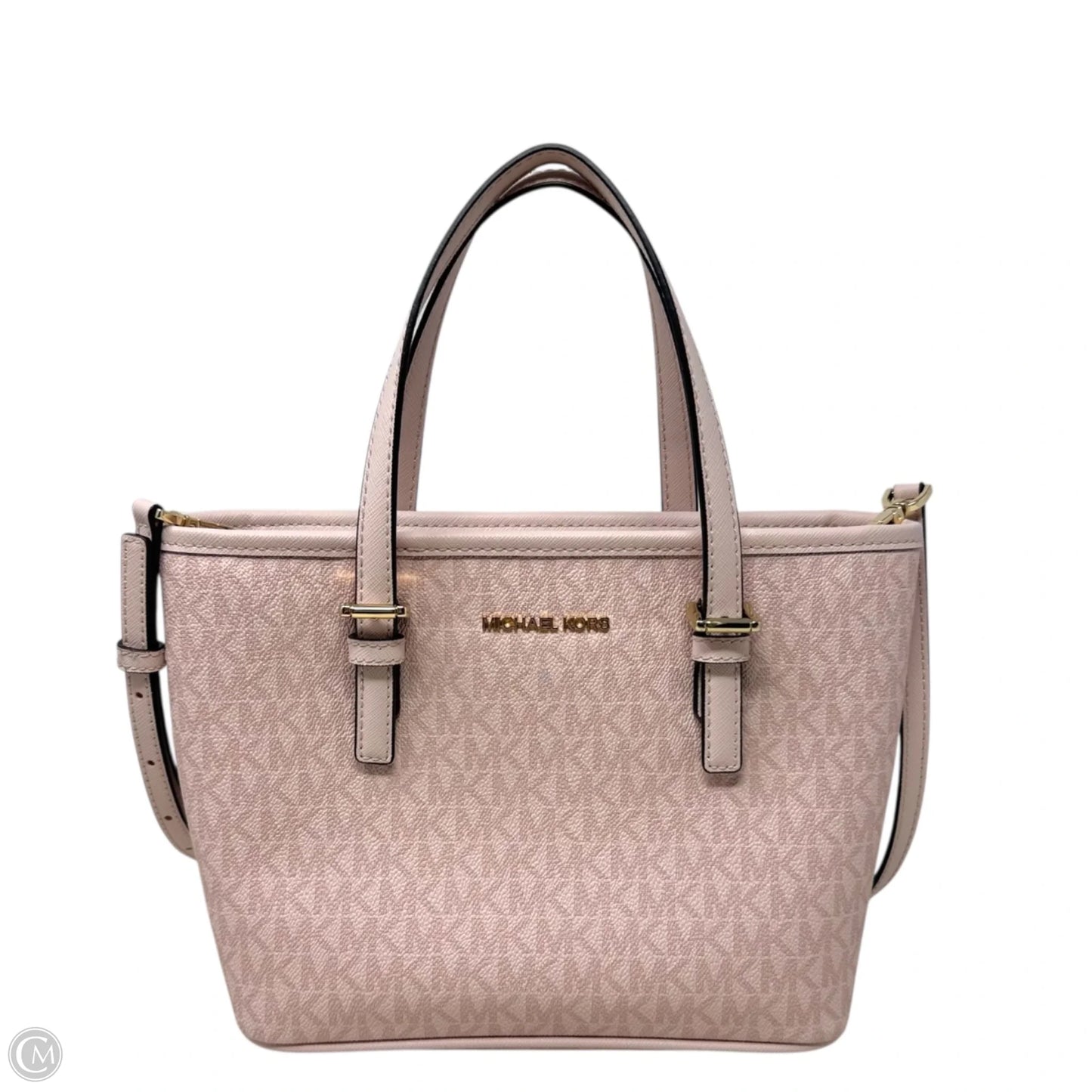Jet Set Travel Extra-Small Logo Top-Zip Tote Bag Designer By Michael Kors, Size: Medium
