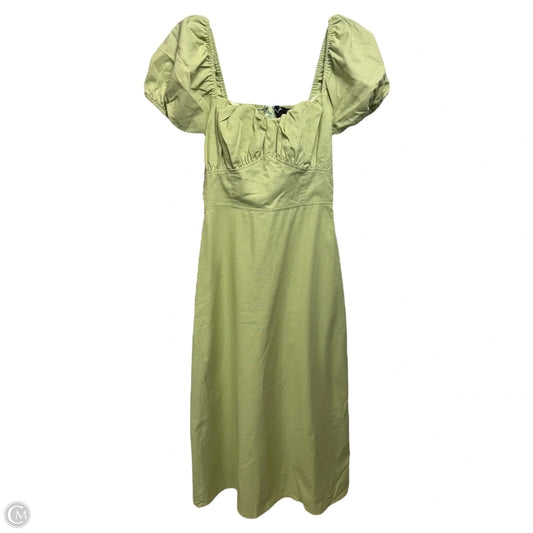 Dream of Love Puff Sleeve Smocked Midi Dress In Sage Linen Blend By Lulus, Size: XS