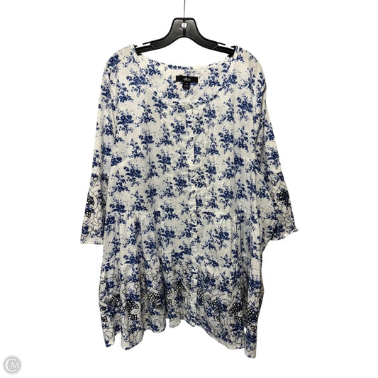 Top Long Sleeve By Ellos In Blue & White, Size: 1x