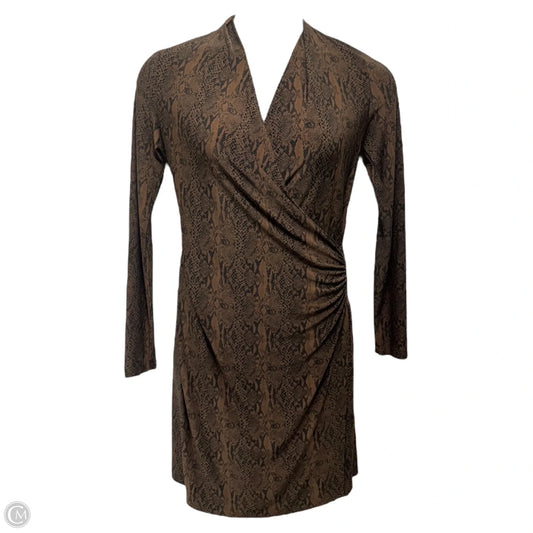 Long-Sleeve Side Draped Dress By Norma Kamali In Snakeskin Print, Size: M