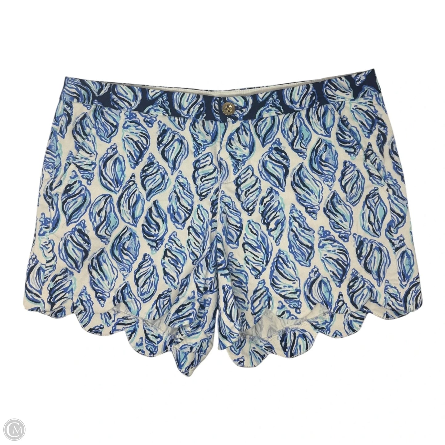 Scalloped Buttercup Shorts Designer By Lilly Pulitzer In Blue & White, Size: 12