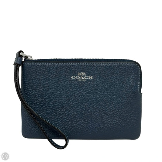 Corner Zip Wristlet Designer By Coach In Blue, Size: Small