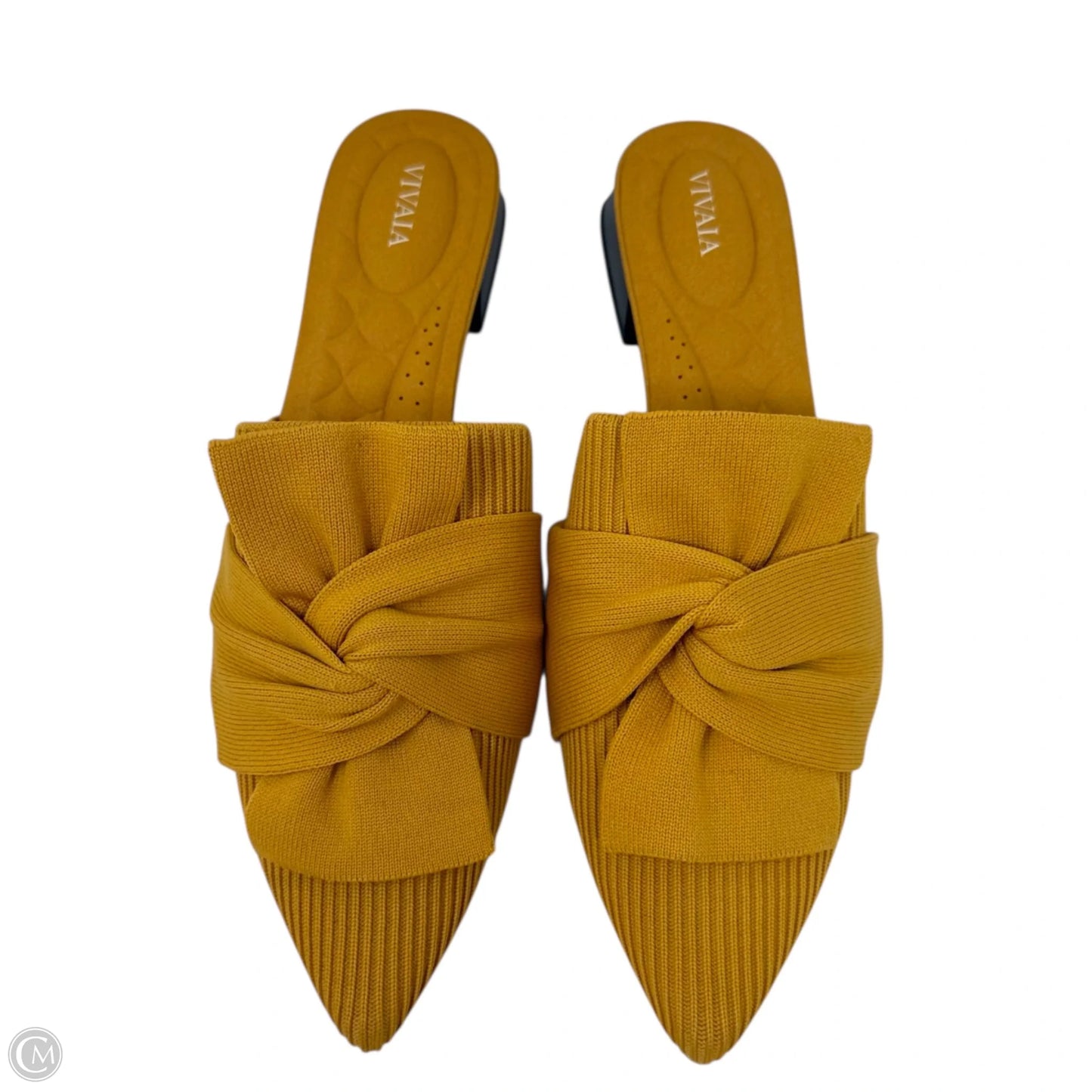 Yaffa Pointed Closed Toe Knot Sandals By Vivaia In Mustard Yellow, Size: US 10.5/EU 41.5