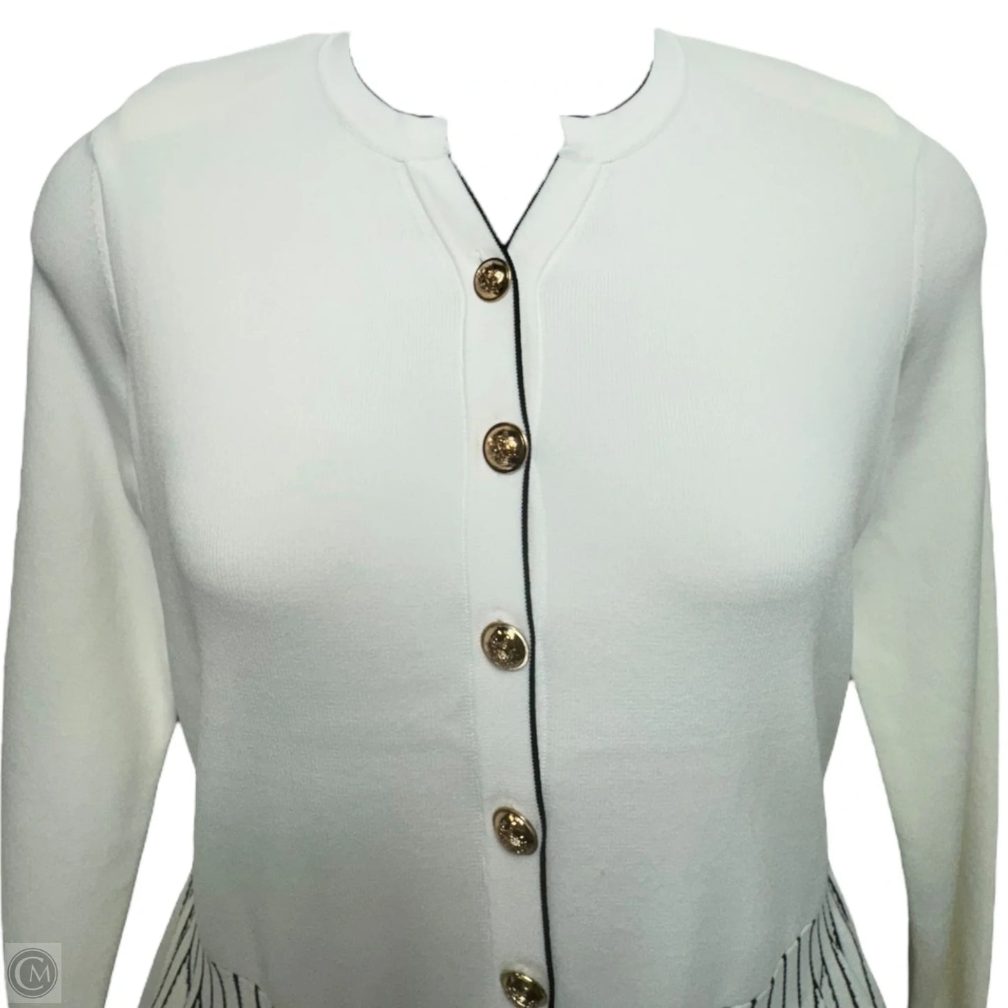 Viscose Blend Knit Peplum Jacket By Karen Millen In Black & White, Size: L