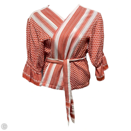 Ulrikke Cotton-Jacquard Top By Cecilie In Orange & White, Size: L