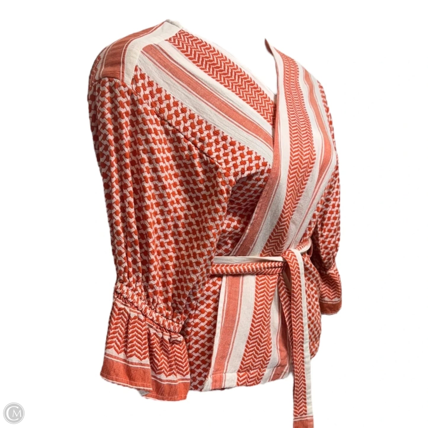 Ulrikke Cotton-Jacquard Top By Cecilie In Orange & White, Size: L