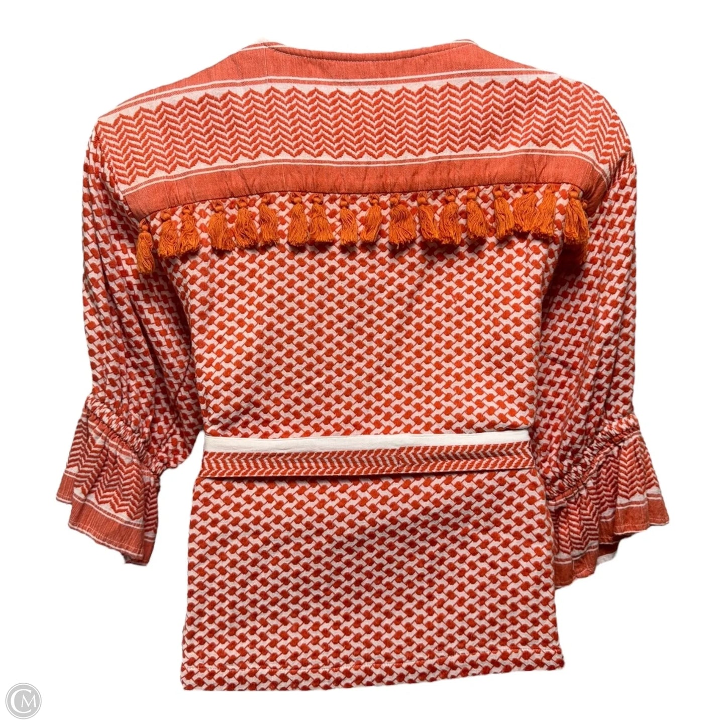 Ulrikke Cotton-Jacquard Top By Cecilie In Orange & White, Size: L
