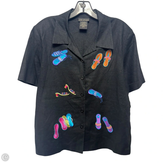Linen Blend Top Short Sleeve By Citi Dress In Black, Size: 14