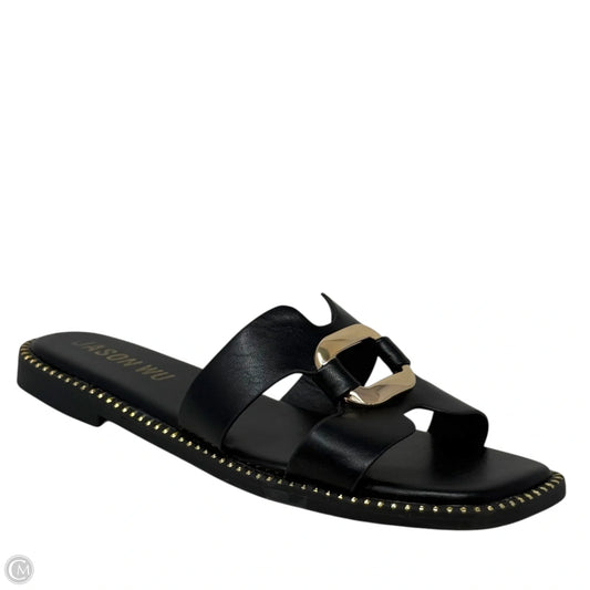 Dani’s Gold Buckle Flat Slide Sandals Designer By Jason Wu In Black & Gold, Size: 9