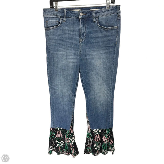 Mid-Rise Slim Boyfriend Jeans with Floral Embroidery Mesh Flare By Pilcro and the Letterpress In Multi-colored, Size: 8/29