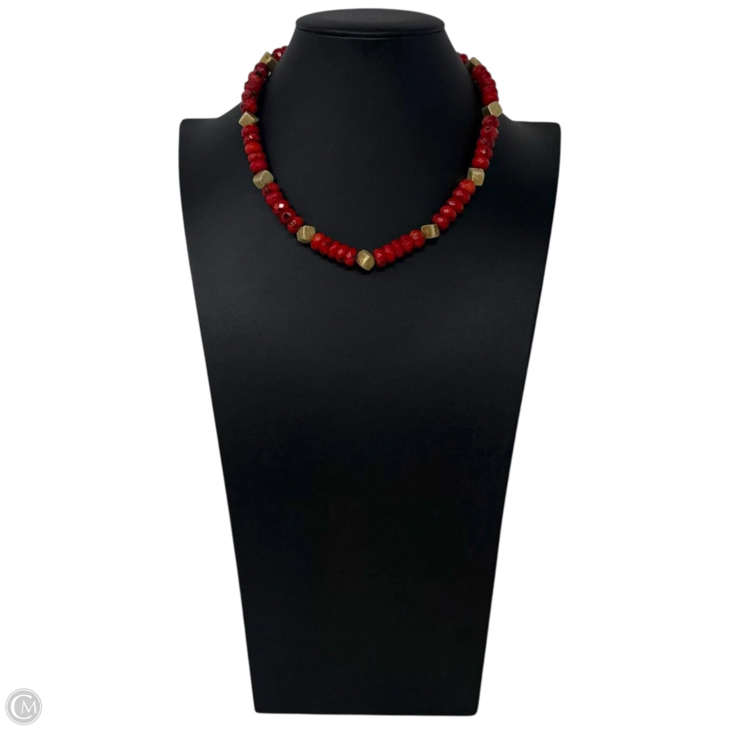 Faceted Red Coral & Brushed Vermeil Box Beaded Collar Necklace