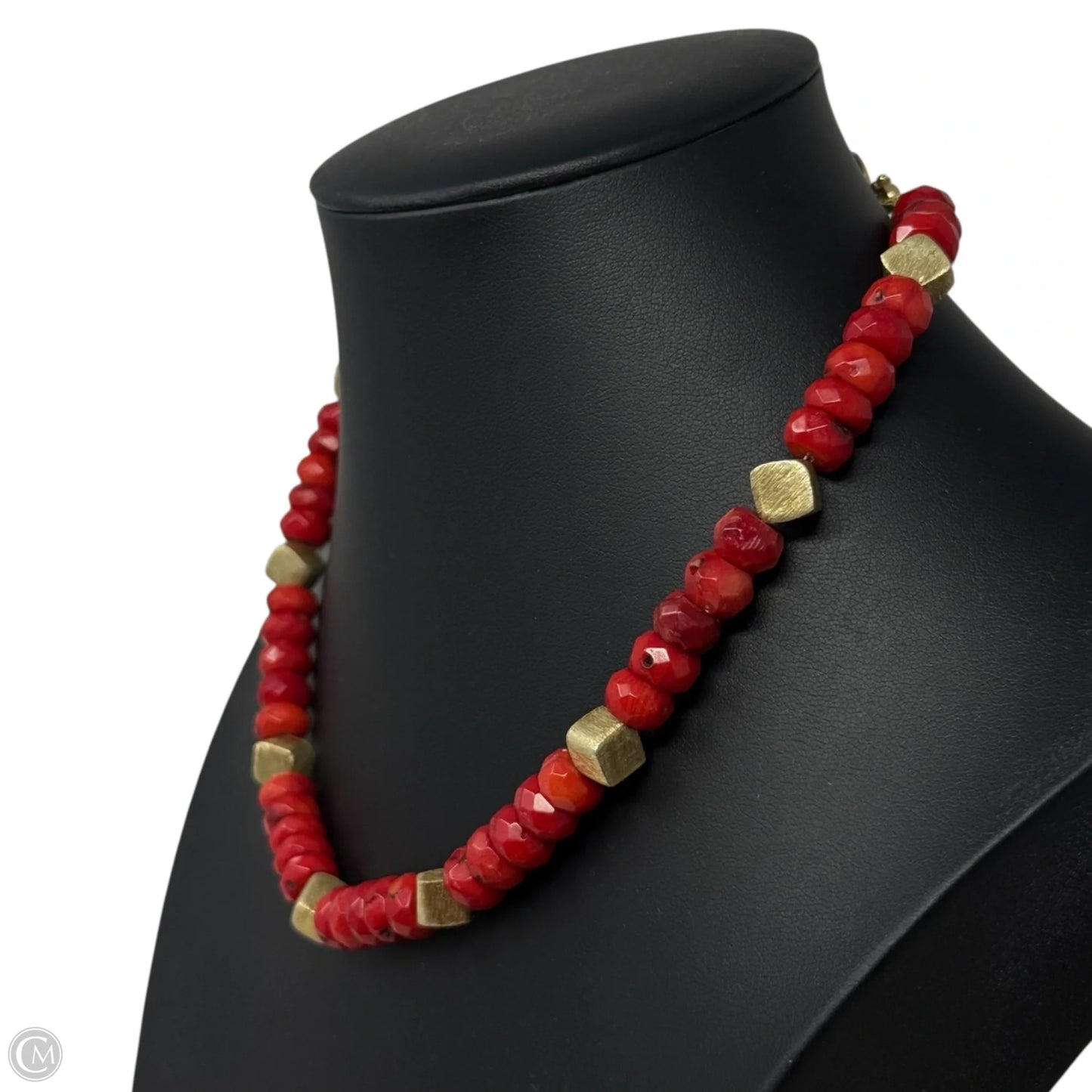 Faceted Red Coral & Brushed Vermeil Box Beaded Collar Necklace