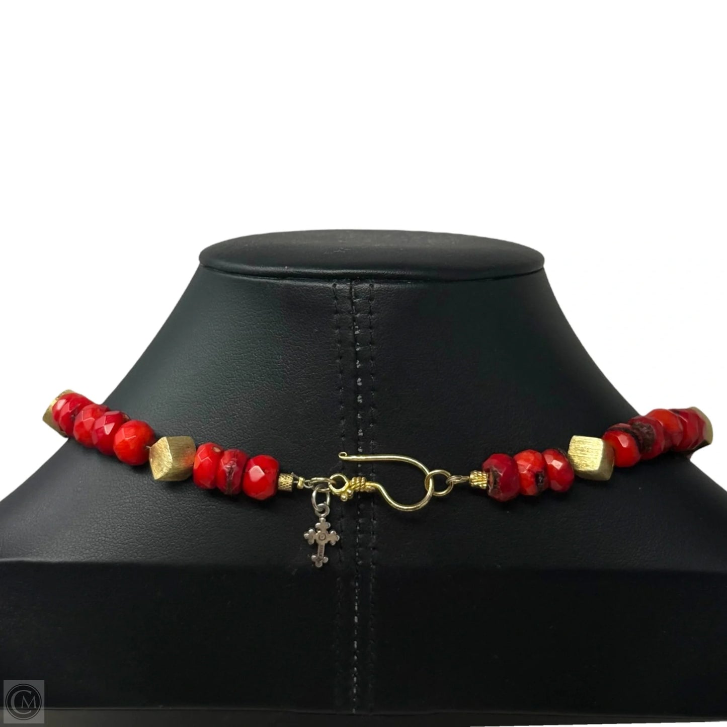 Faceted Red Coral & Brushed Vermeil Box Beaded Collar Necklace