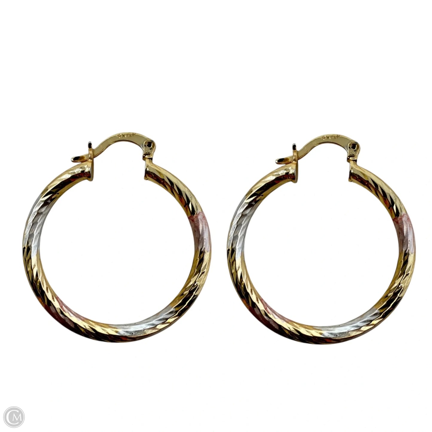3 Tone 18k Gold Plate Laminated Arracadas Hoop Earrings
