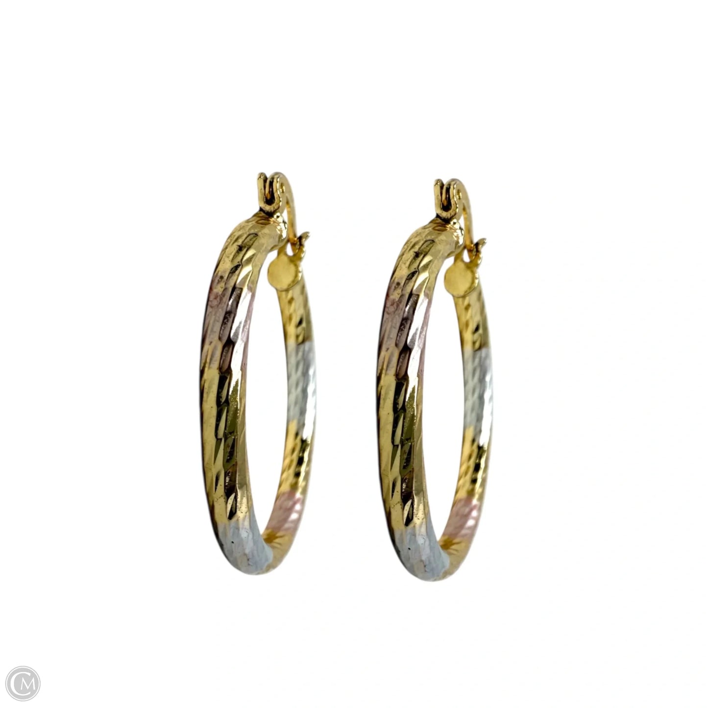 3 Tone 18k Gold Plate Laminated Arracadas Hoop Earrings