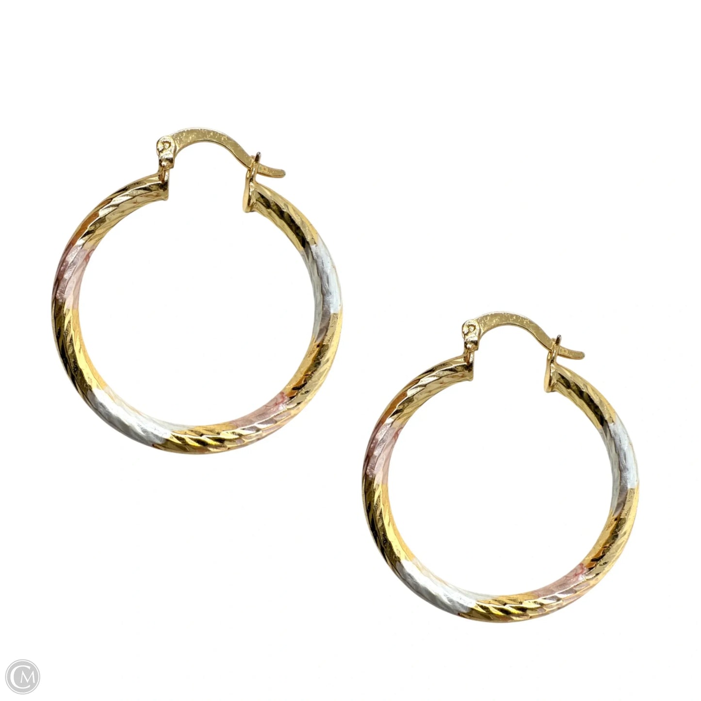 3 Tone 18k Gold Plate Laminated Arracadas Hoop Earrings