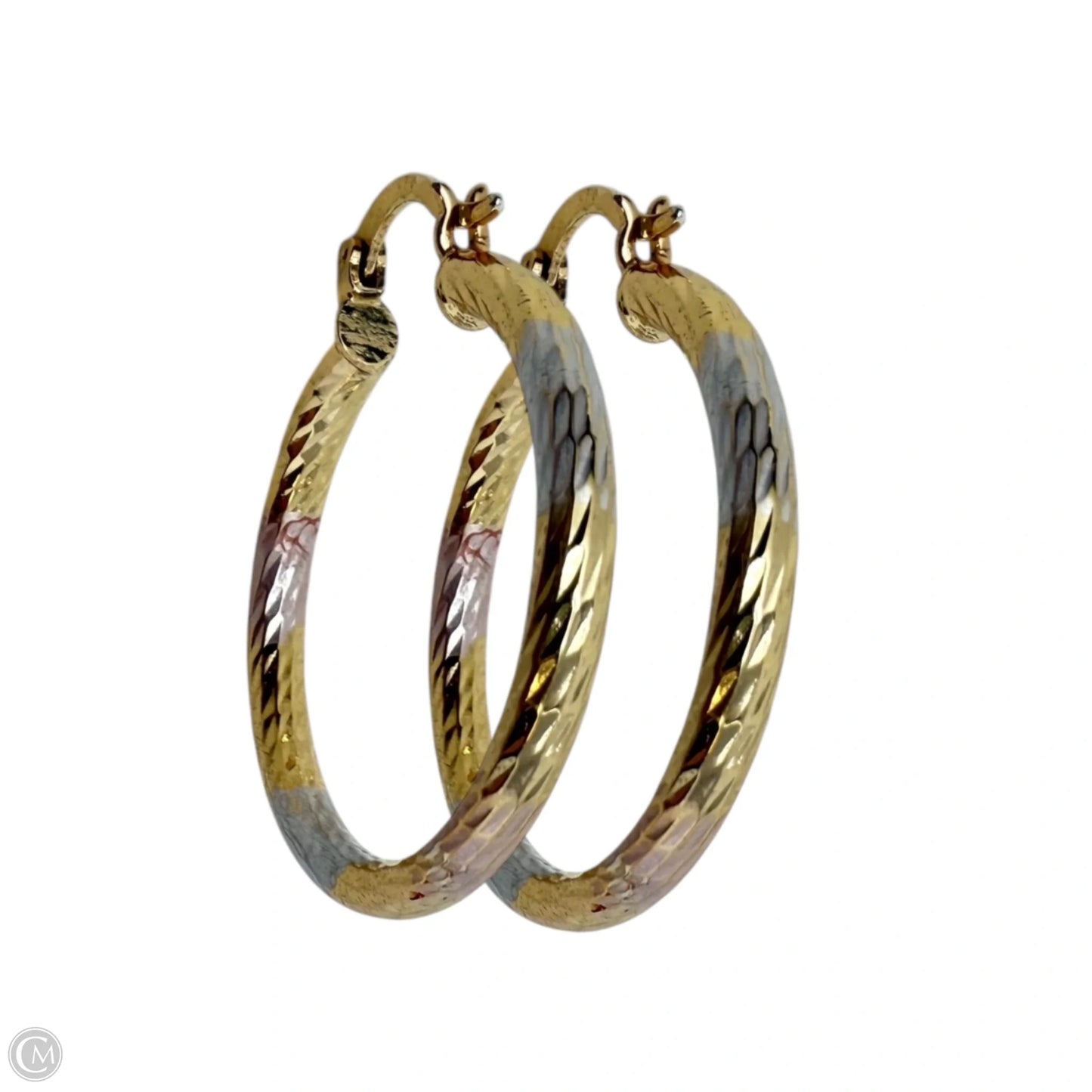 3 Tone 18k Gold Plate Laminated Arracadas Hoop Earrings
