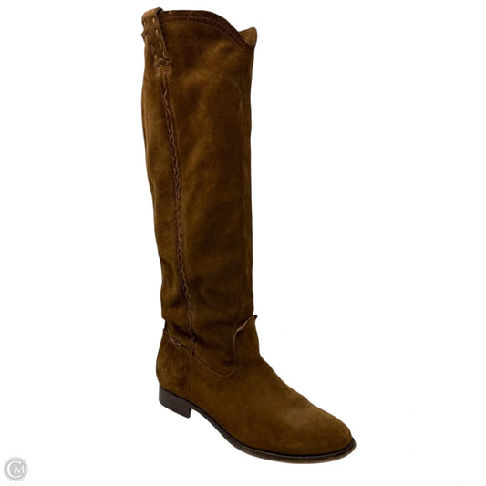 Cara Slouch Tall Boots Designer By Frye In Brown Suede, Size: 9.5