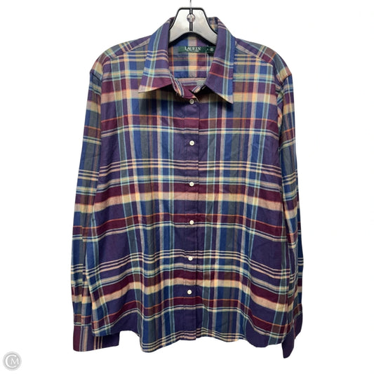 Top Long Sleeve By Lauren By Ralph Lauren In Plaid Pattern, Size: Xl