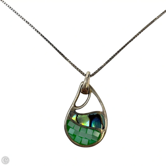 Vintage Sterling Silver 925 Mosaic Inlay Teardrop Pendant Necklace