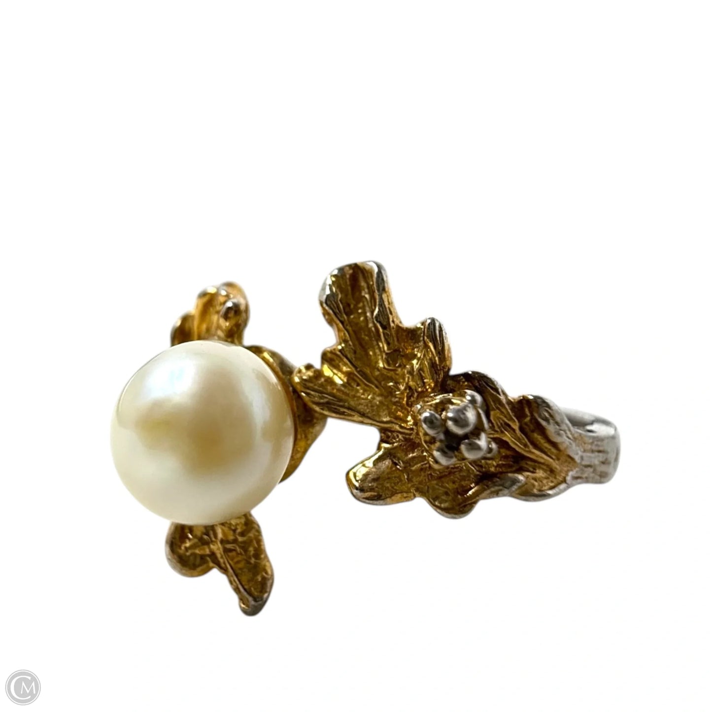 Vintage Gold Over Sterling Silver Pearl Adjustable Ring