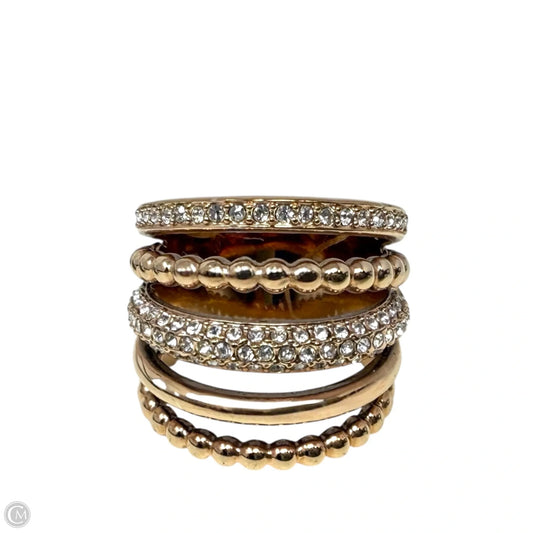 Rose Gold-Plated Click Wide Ring Designer By Swarovski, Size: 5