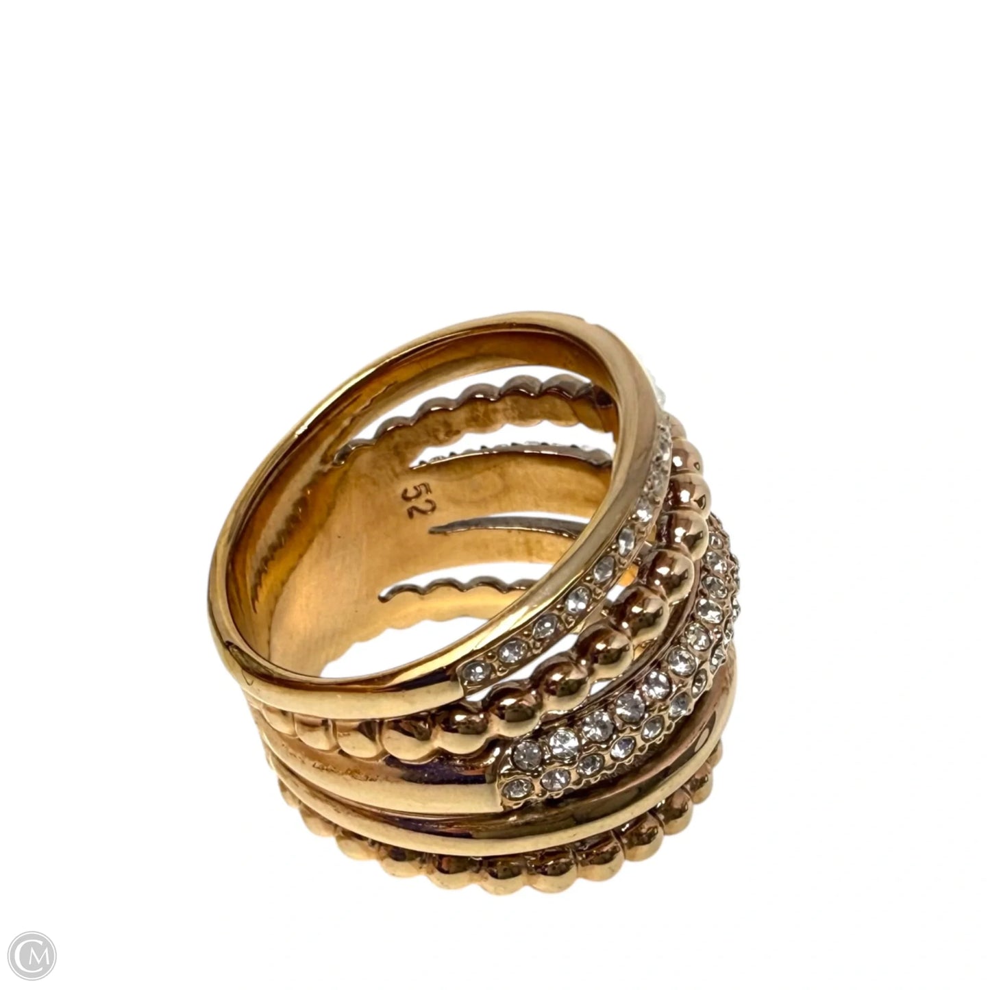 Rose Gold-Plated Click Wide Ring Designer By Swarovski, Size: 5