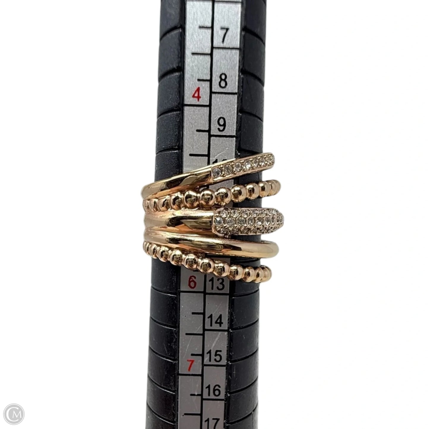 Rose Gold-Plated Click Wide Ring Designer By Swarovski, Size: 5
