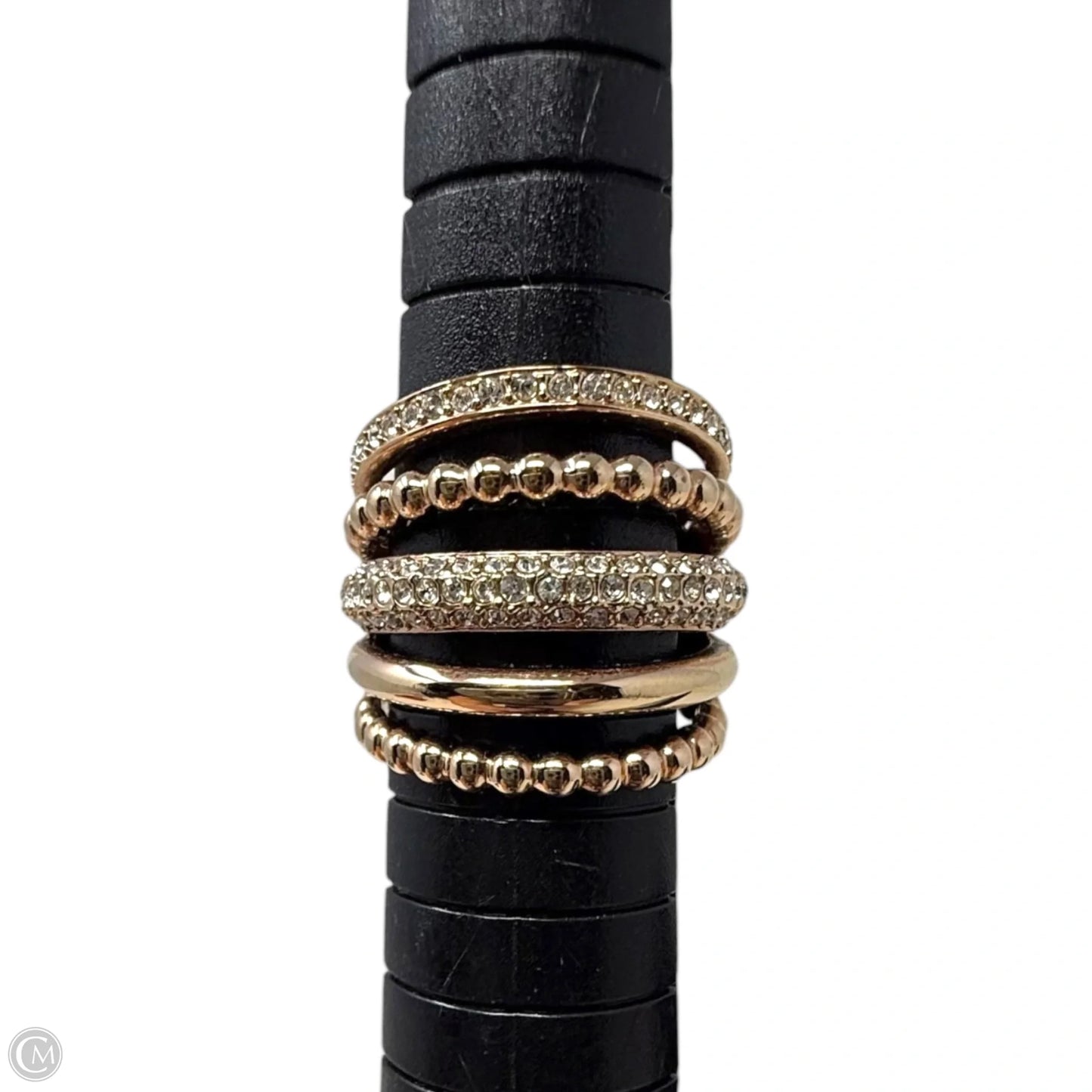 Rose Gold-Plated Click Wide Ring Designer By Swarovski, Size: 5